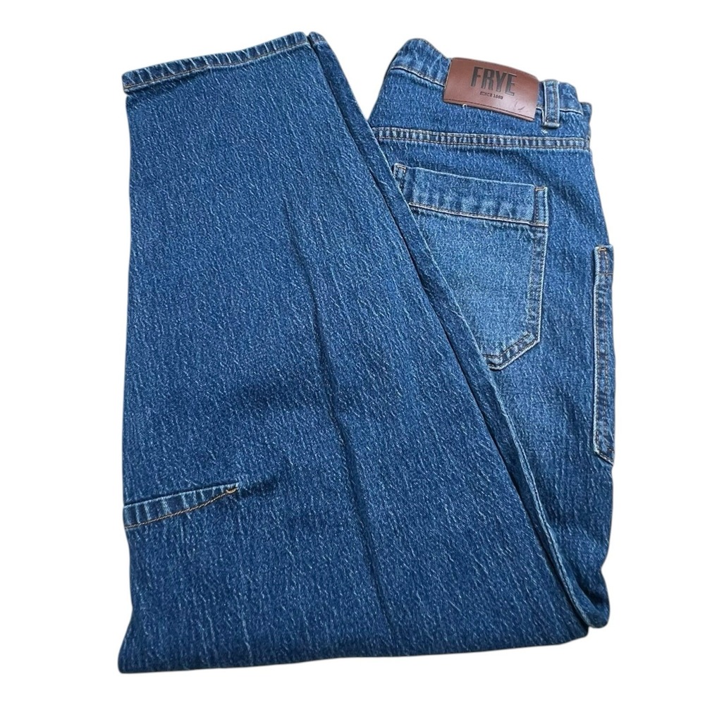 Frye Womens 4 Barrel Utility Jeans Medium‎ Wash High Rise Tapered Leg 5 Pocket
